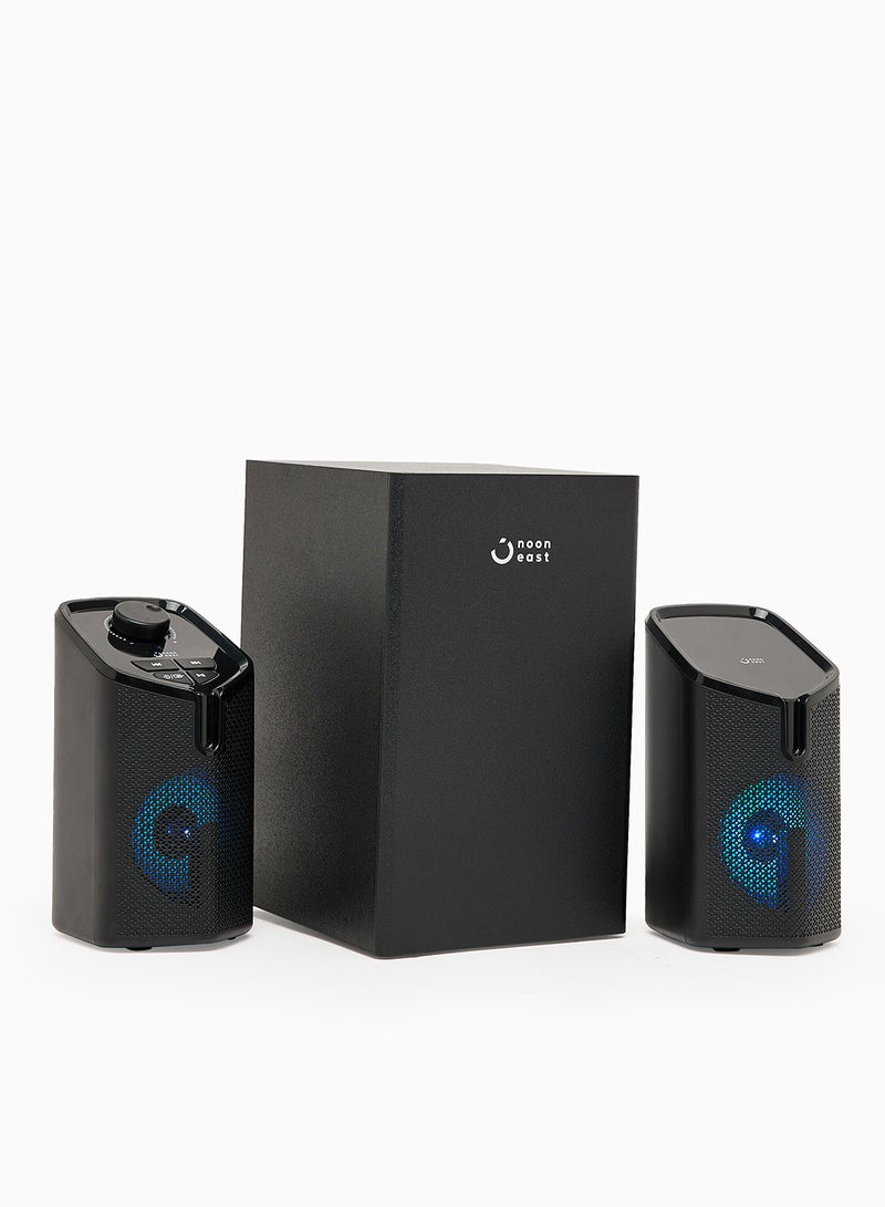 Noon East - 2.1CH Bluetooth Multimedia Wireless Speaker - With 12W Output, USB Playback, Bluetooth, Remote And LED Backlight EM-3202FT Black - Image 1