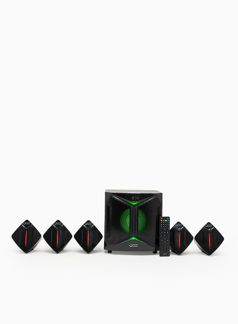 Noon East - 5.1CH Bluetooth Multimedia Speaker 80W Output, USB Playback, Bluetooth, Remote And LED Backlight Em-5012FT EM-5012FT Black - Image 1