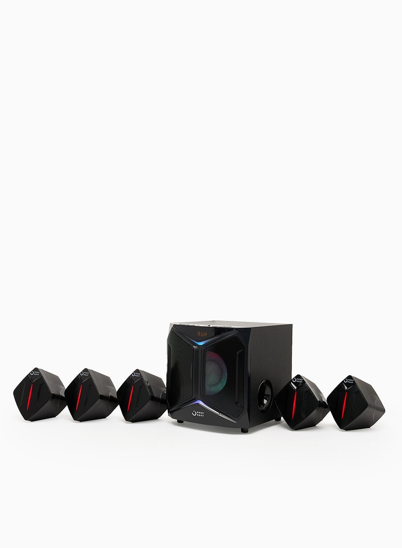 Noon East - 5.1CH Bluetooth Multimedia Speaker 80W Output, USB Playback, Bluetooth, Remote And LED Backlight Em-5012FT EM-5012FT Black - Image 1