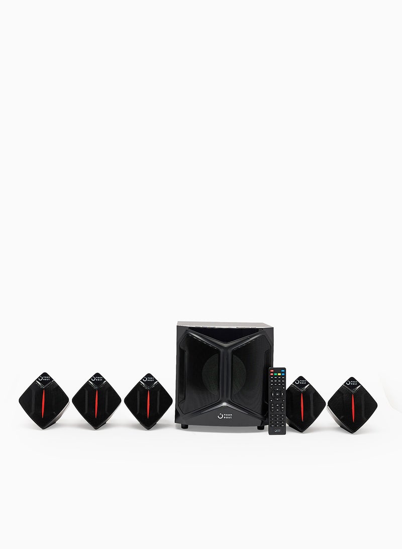Noon East - 5.1CH Bluetooth Multimedia Speaker 80W Output, USB Playback, Bluetooth, Remote And LED Backlight Em-5012FT EM-5012FT Black - Image 1