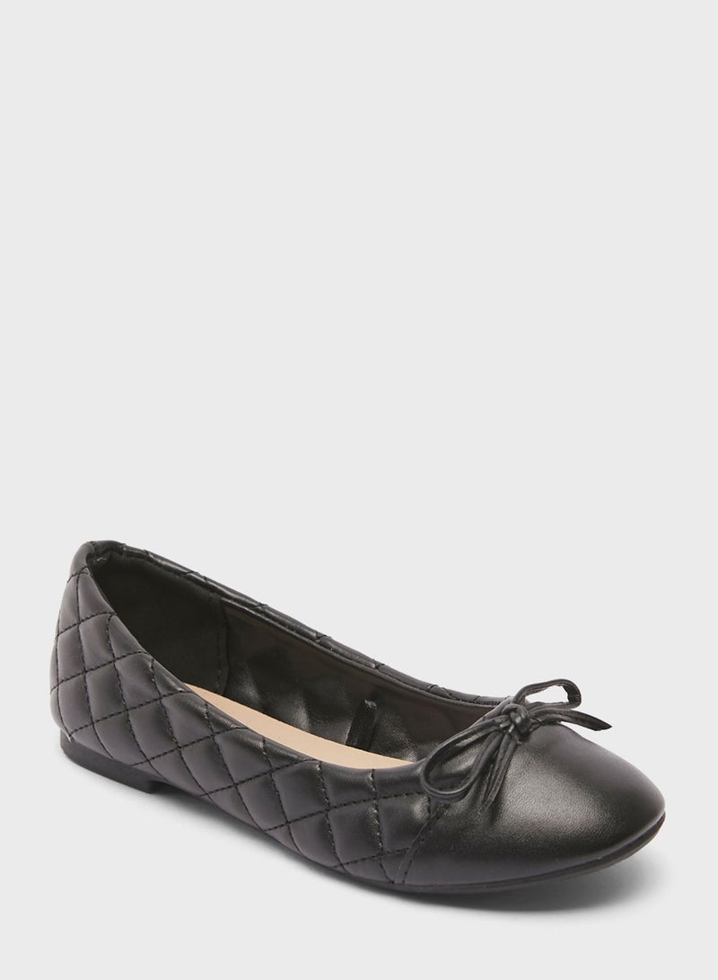 shoexpress Youth Bow Detail Quilted Ballerinas Black - Image 1