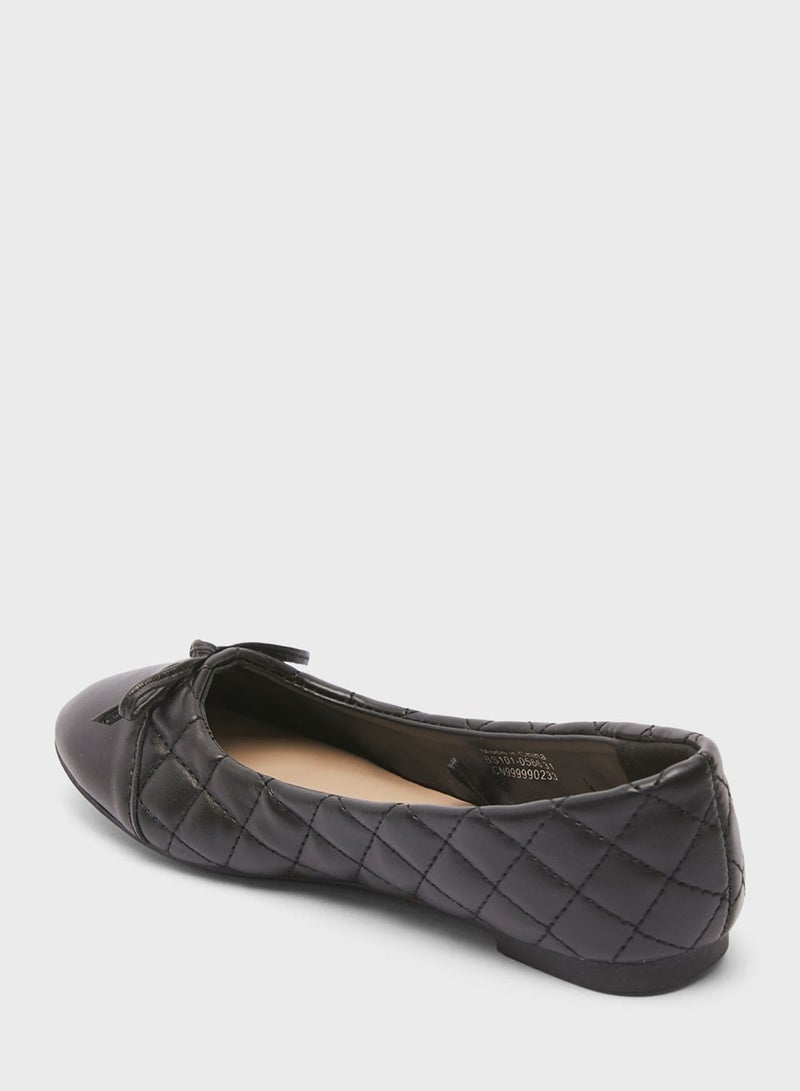 shoexpress Youth Bow Detail Quilted Ballerinas Black - Image 2