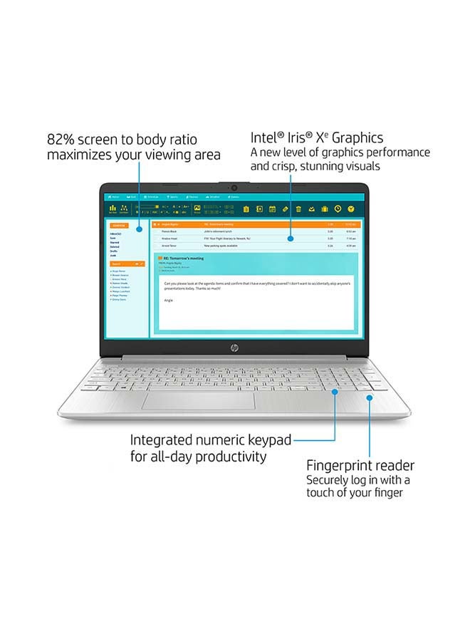 إتش بي - لابتوب ‎15-dy2172 بشاشة مقاس 15.6 بوصة بدقة كاملة الوضوح ومعالج كور i7-1165G7 من الجيل الحادي عشر/ ذاكرة رام سعة 16 جيجابايت/ محرك أقراص SSD سعة 1 تيرابايت/ بطاقة رسومات إنتل أيريس XE/ نظام ويندوز 11 هوم/ إصدار عالمي اللغة الإنجليزية فضي - Image 1