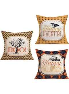 3 Pack Boo Happy Haunting Happy Halloween Cotton Linen Square With Words Tree Crow Pumpkin Decorative Pillow Cases linen Multicolour 45x45cm - v1645605696/N52748293A_1