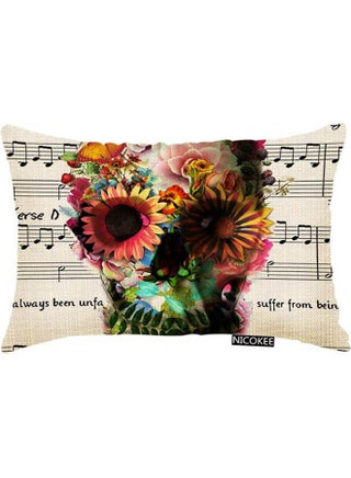 Throw Pillow Cover Music Note And Cool Floral Sugar Skull Decorative cotton Multicolour 40x40cm - v1645605703/N52748365A_1