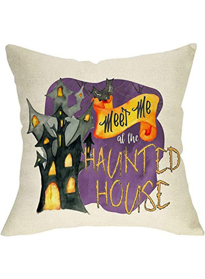 Meet Me At The Haunted House Decorative Halloween Throw Pillow Cover polyester Multicolour 40x40cm - v1645605887/N52748602A_1