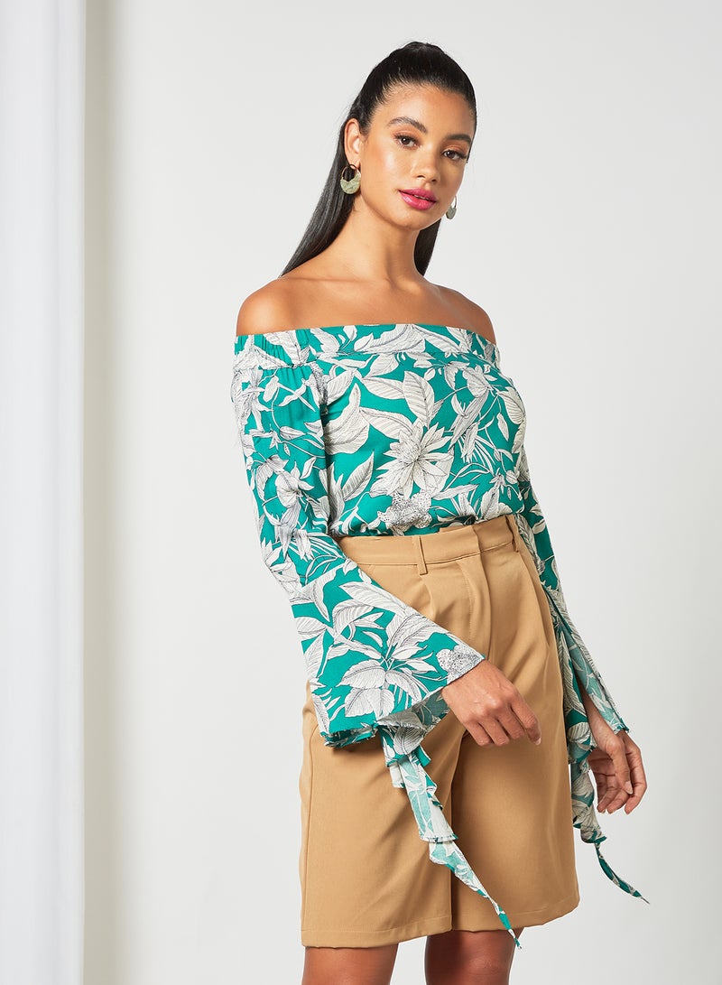 Aila - Printed Off Shoulder Top Blue/White - Image 1