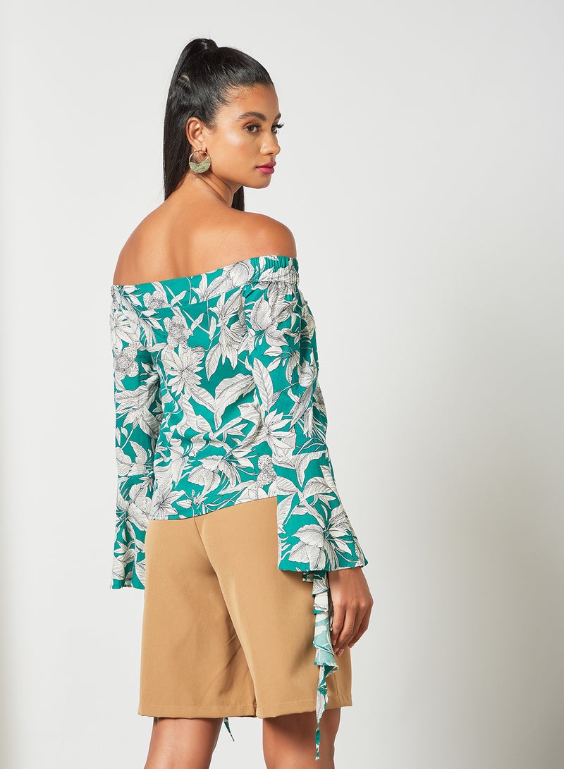 Aila - Printed Off Shoulder Top Blue/White - Image 1