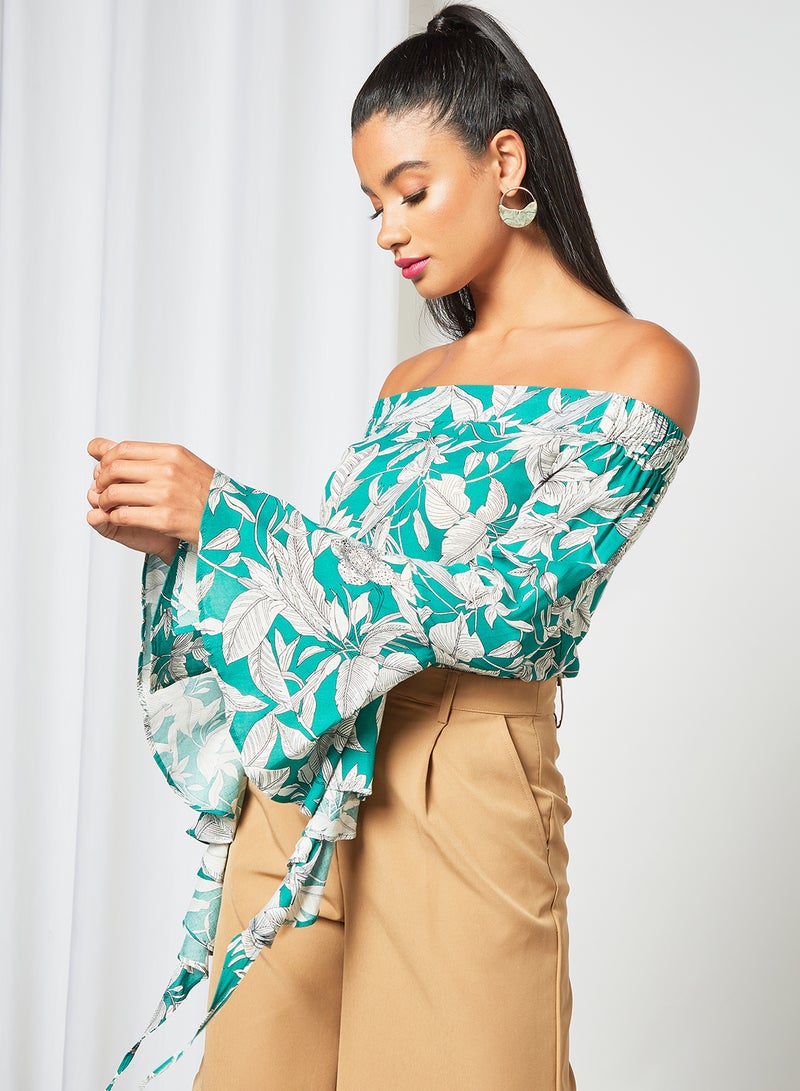 Aila - Printed Off Shoulder Top Blue/White - Image 1