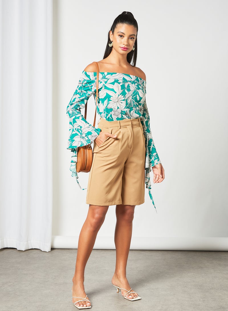 Aila - Printed Off Shoulder Top Blue/White - Image 1