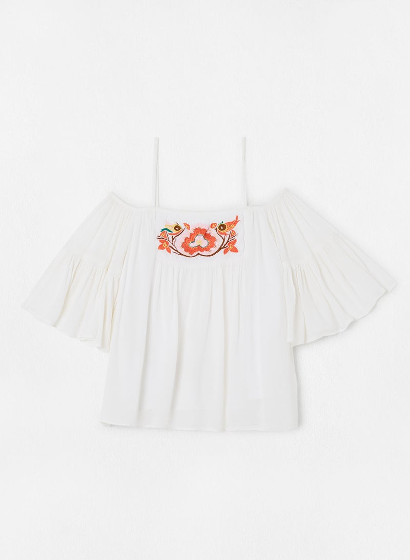 Aila Embroidered Detail Top White  - Image 1