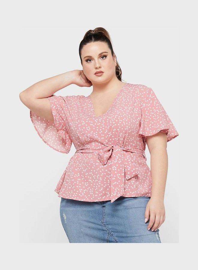 Ginger Plus - Ditsy Print Top Pink - Image 1