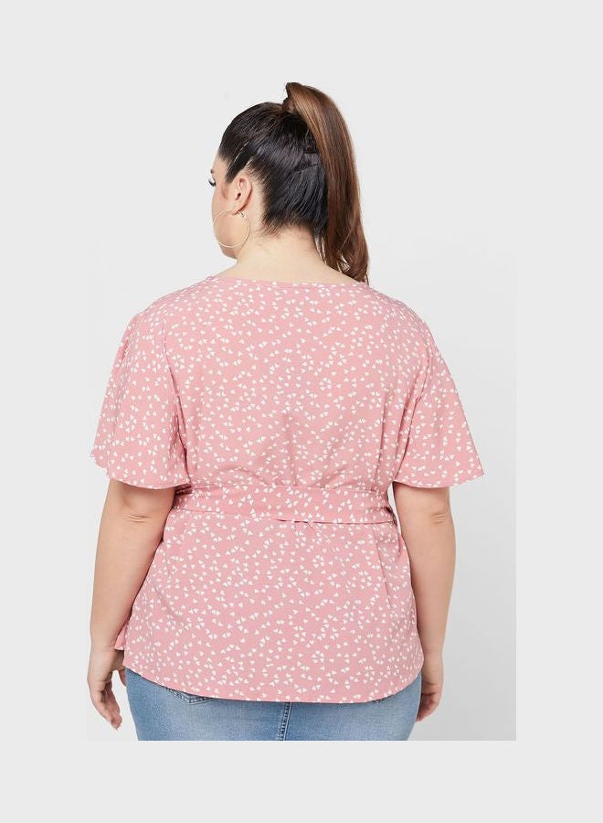 Ginger Plus - Ditsy Print Top Pink - Image 1