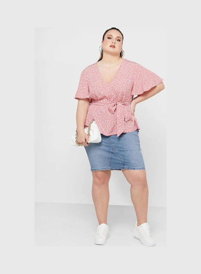 Ginger Plus - Ditsy Print Top Pink - Image 1