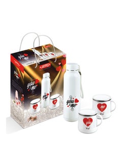 JAYPEE 3 Piece Bright Steel Hot And Cold Insulated Bottle With Two Cups White/Red 700ml  - Image 1