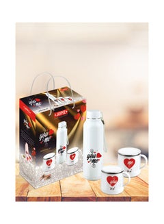 JAYPEE 3 Piece Bright Steel Hot And Cold Insulated Bottle With Two Cups White/Red 700ml  - Image 2