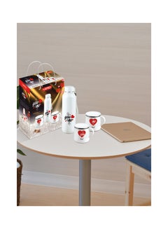 JAYPEE 3 Piece Bright Steel Hot And Cold Insulated Bottle With Two Cups White/Red 700ml  - Image 3