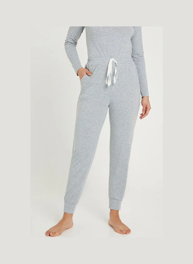 Closet By Styli Long Sleeve Round Neck T-Shirt With Pants Grey