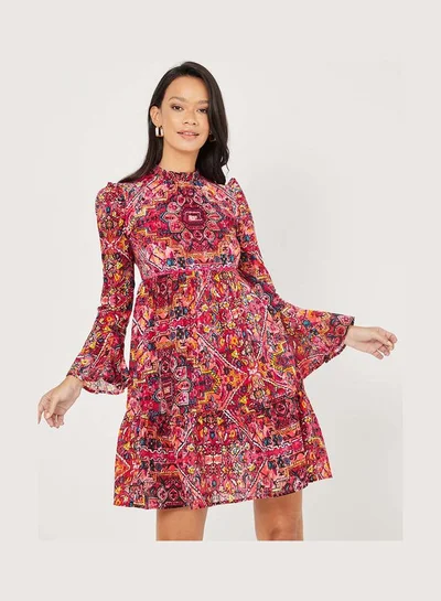 Closet By Styli High Neck Printed Mini Dress Multicolour