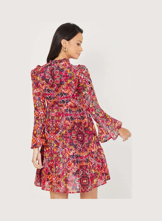 Closet By Styli High Neck Printed Mini Dress Multicolour