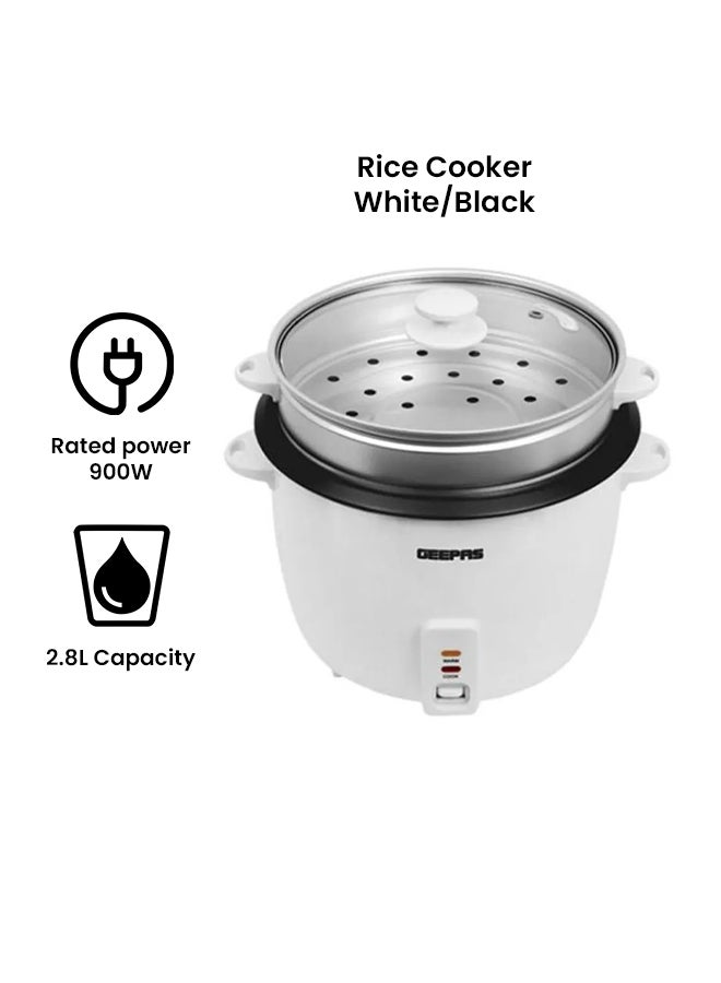GEEPAS Electric Rice Cooker with Non-Stick Inner Pot and Toughened Glass Lid| Includes Cook, Steam, and Warm Functions| White Powder Coated Housing, Aluminum Outer Steamer 2.8 L 1000.0 W GRC4327 White/Black  - Image 2