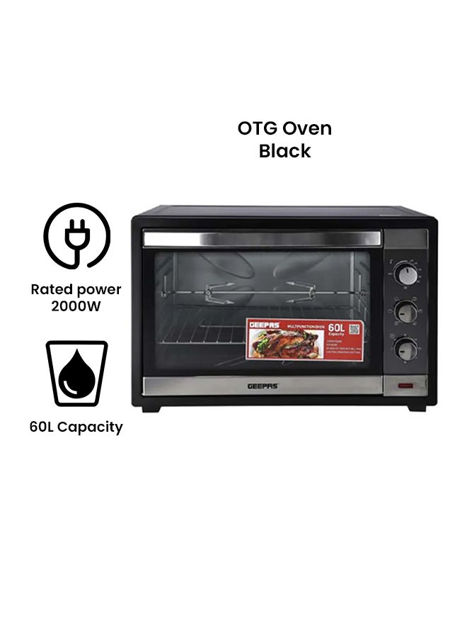 GEEPAS Electric Oven with Convection and Rotisserie Function/4 Knobs and Temperature 100-250-Degrees Celsius/60 Minute Timer with Bell, Stainless Steel Heating Elements, Tempered Glass Window 60 L 2000 W GO4459N Black  - Image 2