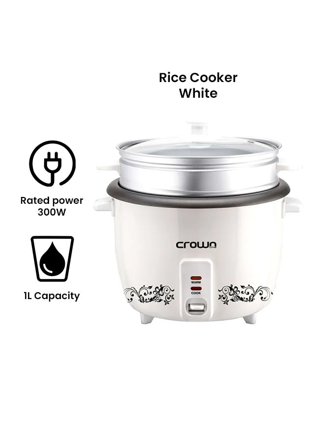 كراون لاين جهاز طهي أرز مع جهاز طهي بالبخار 1 L 300 W RC-168 أبيض  - Image 2
