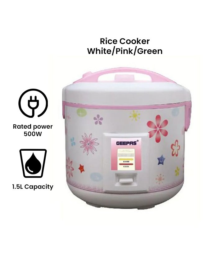 GEEPAS Electric Rice Cooker 1.5 L 500.0 W GRC4334 White/Pink/Green  - Image 2