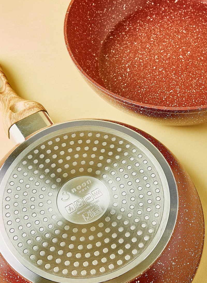 Noon East Cookware Set Aluminum Pots And Pans Non-Stick Surface Wood Finish Handles Tempered Glass Lids PFOA Free Frying Pan, Casserole With Lid, Saucepan With Lid Maroon  - Image 2