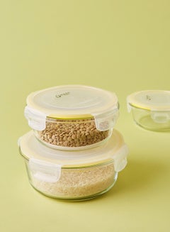 Noon East 3 Piece Borosilicate Glass Food Container Set - Airtight Lids - Lunch Box - Round - Food Storage Box - Storage Boxes - Kitchen Cabinet Organizers - Glass Food Container - Yellow Yellow 3-Piece (Round)  - Image 4