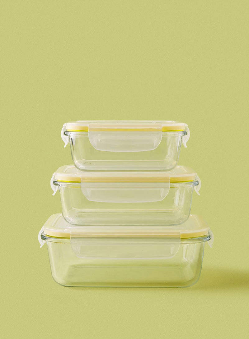 Noon East 3 Piece Borosilicate Glass Food Container Set - Airtight Lids - Lunch Box - Rectangle - Food Storage Box - Storage Boxes - Kitchen Cabinet Organizers - Glass Food Container - Yellow Yellow 3-Piece (Rectangle)  - Image 1