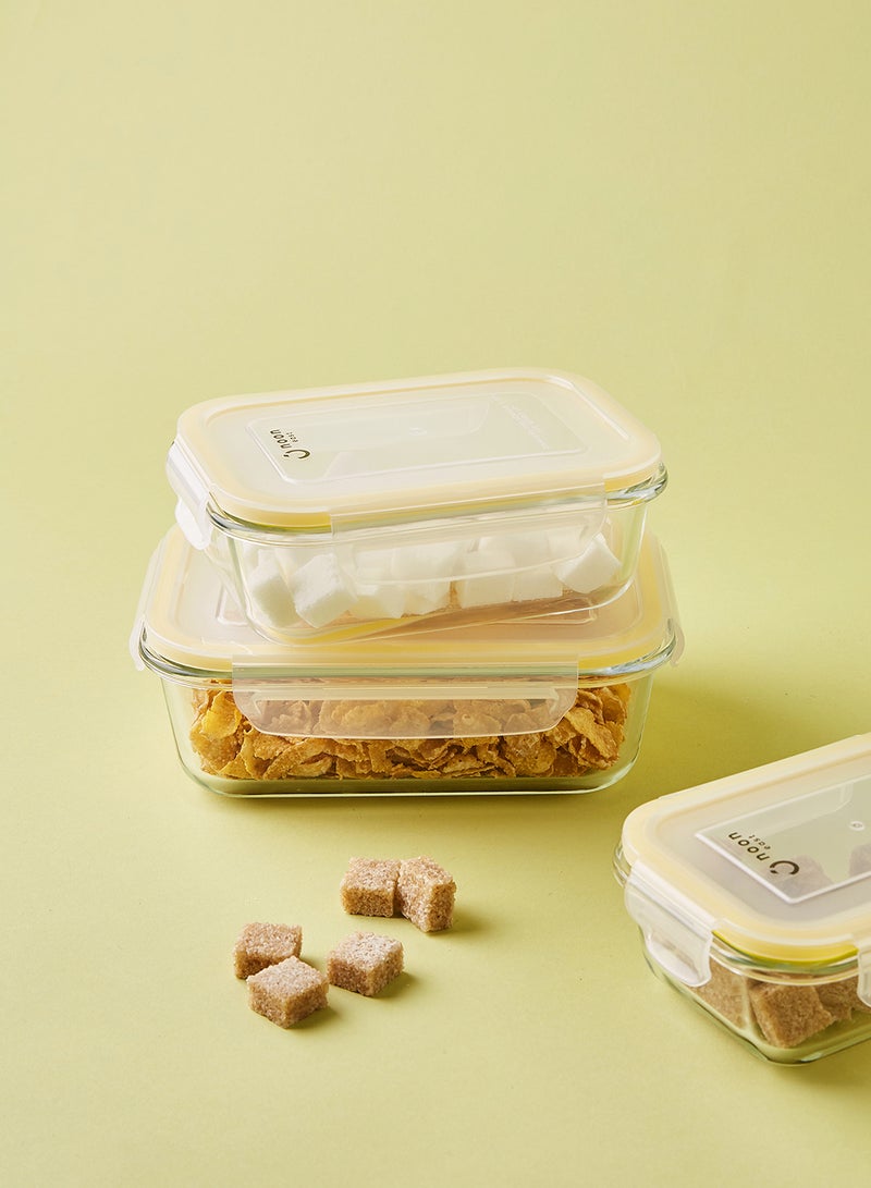 Noon East 3 Piece Borosilicate Glass Food Container Set - Airtight Lids - Lunch Box - Rectangle - Food Storage Box - Storage Boxes - Kitchen Cabinet Organizers - Glass Food Container - Yellow Yellow 3-Piece (Rectangle)  - Image 4