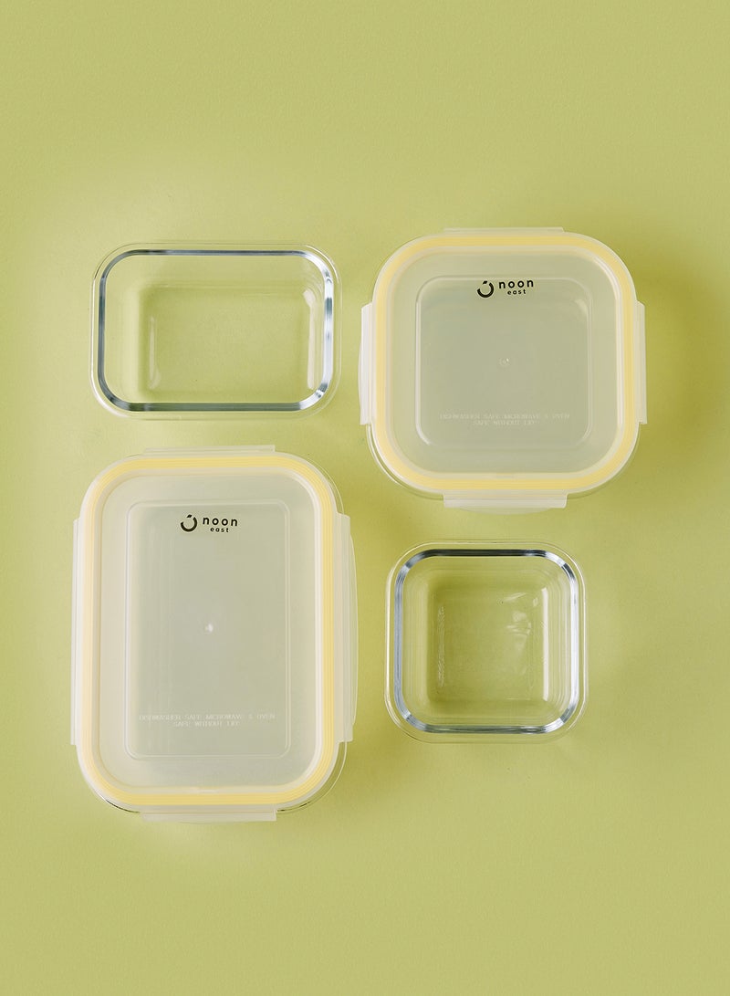 Noon East 6 Piece Borosilicate Glass Food Container Set - Airtight Lids - Lunch Box - Rectangle + Square - Food Storage Box - Storage Boxes - Kitchen Cabinet Organizers - Glass Food Container - Yellow Yellow 6-Piece (Rectangle/Square)  - Image 2
