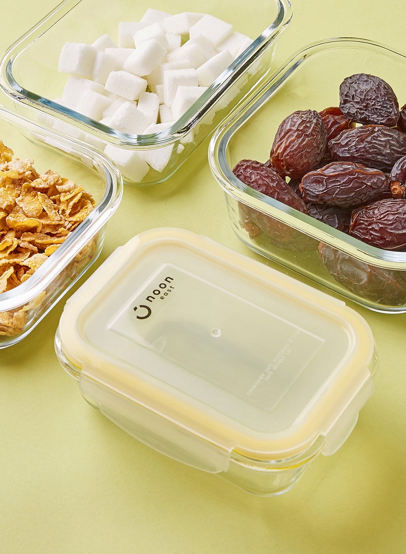 Noon East 6 Piece Borosilicate Glass Food Container Set - Airtight Lids - Lunch Box - Rectangle + Square - Food Storage Box - Storage Boxes - Kitchen Cabinet Organizers - Glass Food Container - Yellow Yellow 6-Piece (Rectangle/Square)  - Image 3