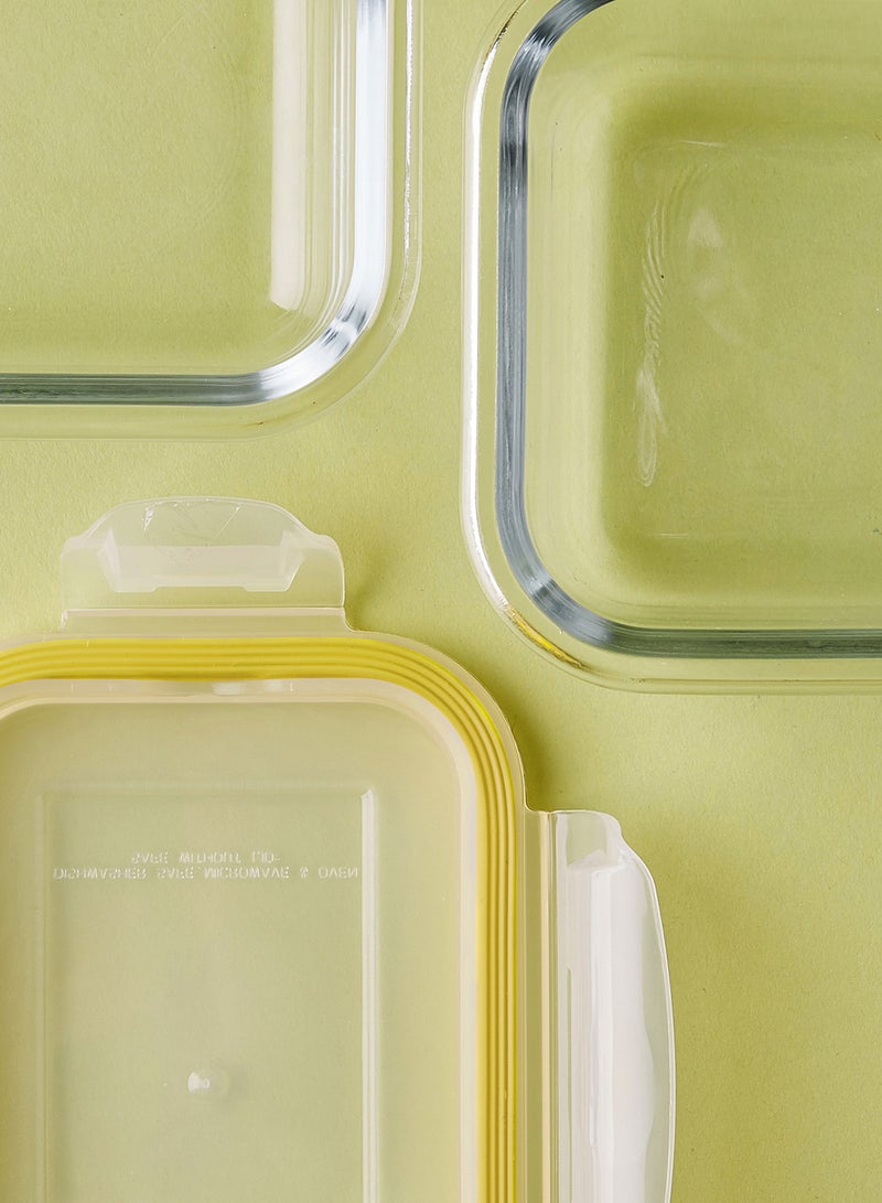 Noon East 6 Piece Borosilicate Glass Food Container Set - Airtight Lids - Lunch Box - Rectangle + Square - Food Storage Box - Storage Boxes - Kitchen Cabinet Organizers - Glass Food Container - Yellow Yellow 6-Piece (Rectangle/Square)  - Image 4