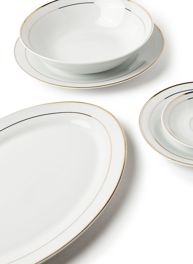 Noon East - 56 Piece Porcelain Dinner Set - Dishes, Plates - Dinner Plate, Side Plate, Bowl, Cups, Serving Dish And Bowl - Serves 6 - Festive Design White/Gold Line White/Gold Line - Image 1