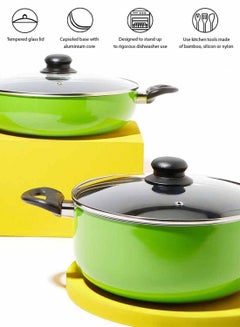 Amal 9-Piece 9 Piece Cookware Set - Aluminum Pots And Pans - Non-Stick Surface - Tempered Glass Lids - PFOA Free - Frying Pan, Casserole With Lid, Saucepan With Lid, Kitchen Tools - Green Green  - Image 2