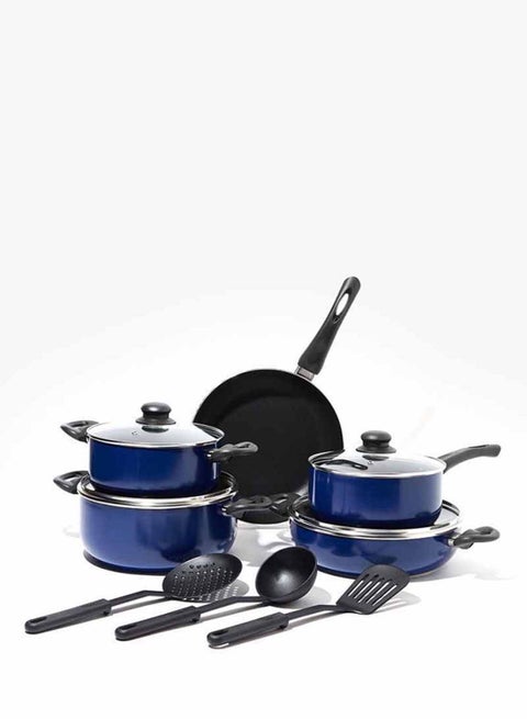 12-Piece 12 Piece Cookware Set - Aluminum Pots And Pans - Non-Stick Surface - Tempered Glass Lids - PFOA Free - Frying Pan, Casserole With Lid, Saucepan With Lid, Kitchen Tools - Vibrant Color Tones