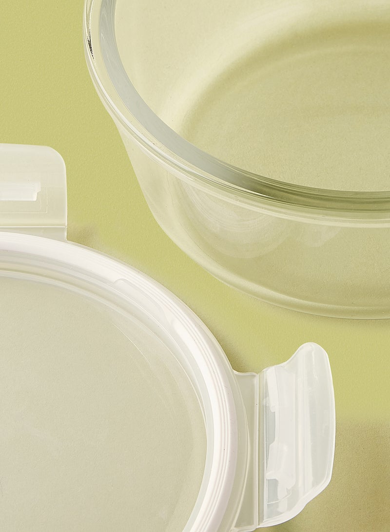 Noon East 3 Piece Borosilicate Glass Food Container Set - Airtight Lids - Lunch Box - Round - Food Storage Box - Storage Boxes - Kitchen Cabinet Organizers - Glass Food Container - White White 3-Piece (Round)  - Image 3
