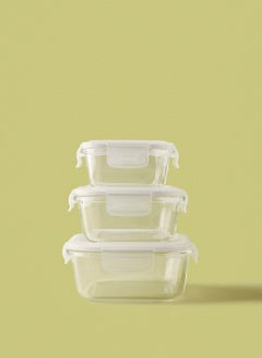 Noon East 3 Piece Borosilicate Glass Food Container Set - Airtight Lids - Lunch Box - Sqaure - Food Storage Box - Storage Boxes - Kitchen Cabinet Organizers - Glass Food Container - White White 3-Piece (Square)  - Image 1