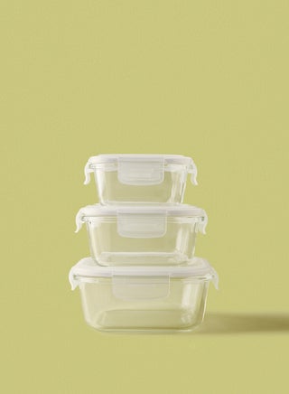 3 Piece Borosilicate Glass Food Container Set - Airtight Lids - Lunch Box - Sqaure - Food Storage Box - Storage Boxes - Kitchen Cabinet Organizers - Glass Food Container - White White 3-Piece (Square) - v1645647288/N28834619A_1