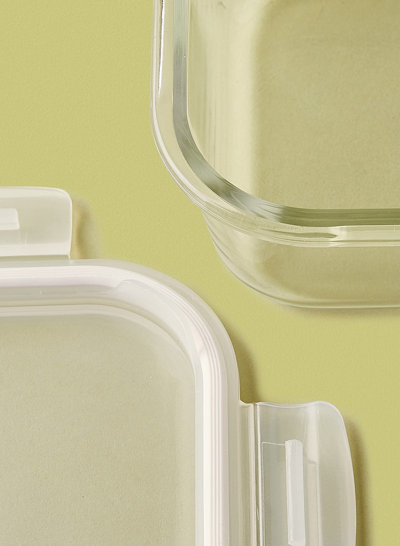 Noon East 3 Piece Borosilicate Glass Food Container Set - Airtight Lids - Lunch Box - Sqaure - Food Storage Box - Storage Boxes - Kitchen Cabinet Organizers - Glass Food Container - White White 3-Piece (Square)  - Image 3