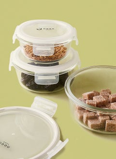 Noon East 3 Piece Borosilicate Glass Food Container Set - Airtight Lids - Lunch Box - Round - Food Storage Box - Storage Boxes - Kitchen Cabinet Organizers - Glass Food Container - White White 3-Piece (Round)  - Image 4