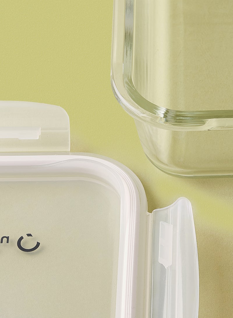 Noon East 3 Piece Borosilicate Glass Food Container Set - Airtight Lids - Lunch Box - Rectangle - Food Storage Box - Storage Boxes - Kitchen Cabinet Organizers - Glass Food Container - White White 3-Piece (Rectangle)  - Image 3