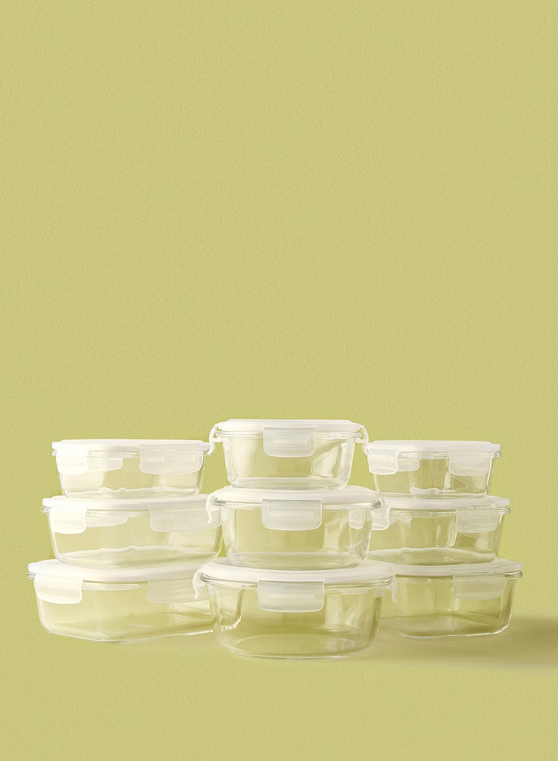 9 Piece Borosilicate Glass Food Container Set - Airtight Lids - Lunch Box - Rectangle + Square + Round - Food Storage Box - Storage Boxes - Kitchen Cabinet Organizers - Glass Food Container - White White 9-Piece (Round/Rectangle/Square) - v1645647292/N28834622A_1