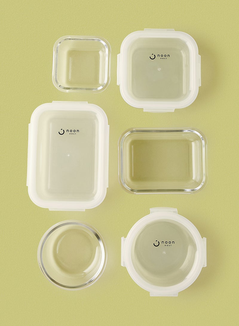 9 Piece Borosilicate Glass Food Container Set - Airtight Lids - Lunch Box - Rectangle + Square + Round - Food Storage Box - Storage Boxes - Kitchen Cabinet Organizers - Glass Food Container - White White 9-Piece (Round/Rectangle/Square) - v1645647292/N28834622A_2