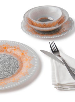 16 Piece Glass Dinner Set For Everyday Use - Light Weight Dishes, Plates - Dinner Plate, Side Plate, Bowl - Serves 4 - Printed Design Aura Aura - v1645647303/N28983856A_8