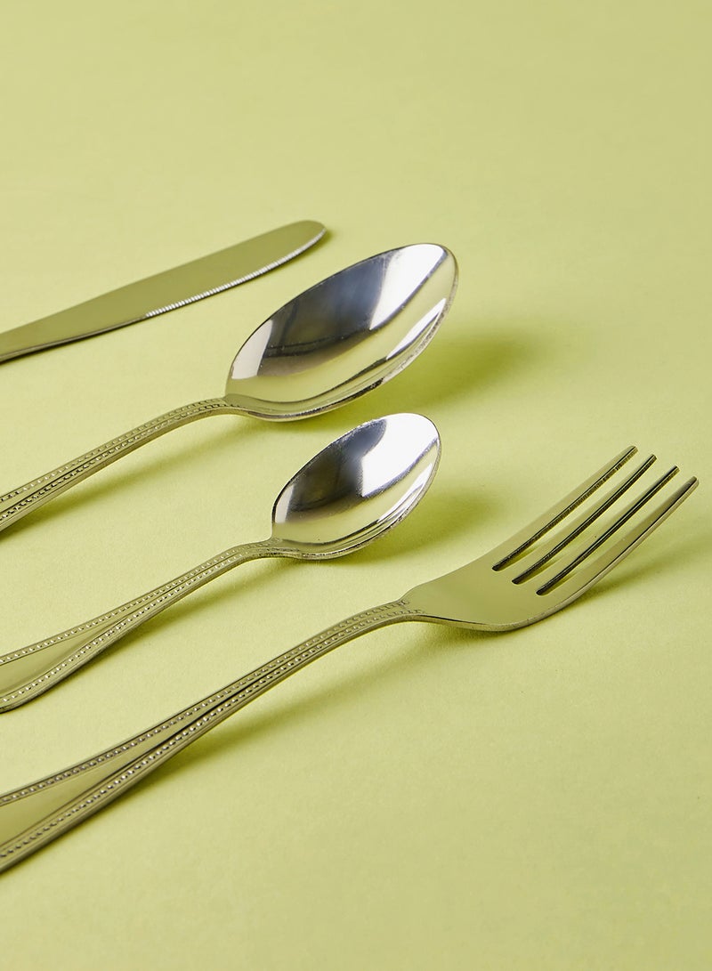 Noon East - 16 Piece 16 Piece Cutlery Set - Made Of Stainless Steel - Silverware Flatware - Spoons And Forks Set, Spoon Set - Table Spoons, Tea Spoons, Forks, Knives - Serves 4 - Design Silver Aquila Silver Aquila - Image 1