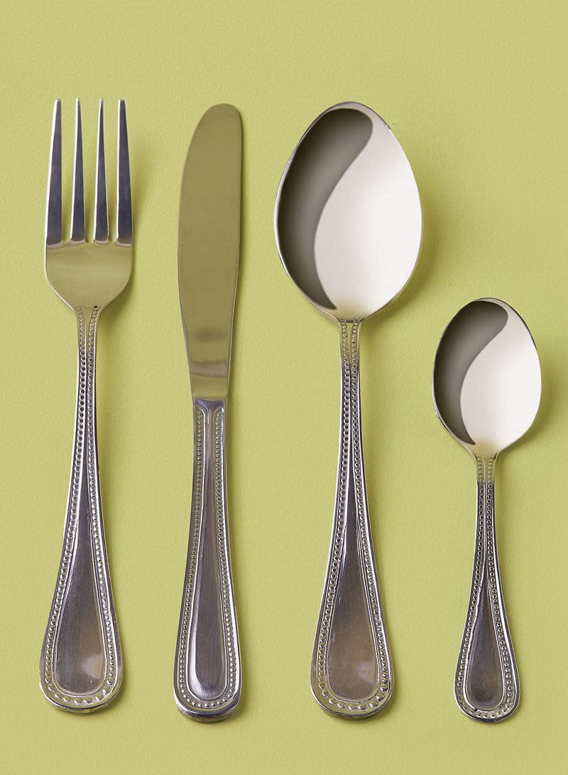 Noon East - 16 Piece 16 Piece Cutlery Set - Made Of Stainless Steel - Silverware Flatware - Spoons And Forks Set, Spoon Set - Table Spoons, Tea Spoons, Forks, Knives - Serves 4 - Design Silver Aquila Silver Aquila - Image 1