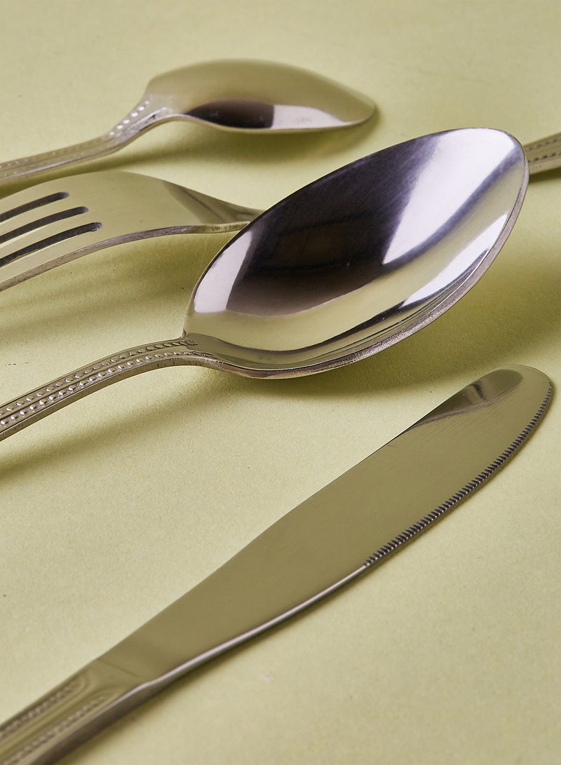 Noon East - 16 Piece 16 Piece Cutlery Set - Made Of Stainless Steel - Silverware Flatware - Spoons And Forks Set, Spoon Set - Table Spoons, Tea Spoons, Forks, Knives - Serves 4 - Design Silver Aquila Silver Aquila - Image 1